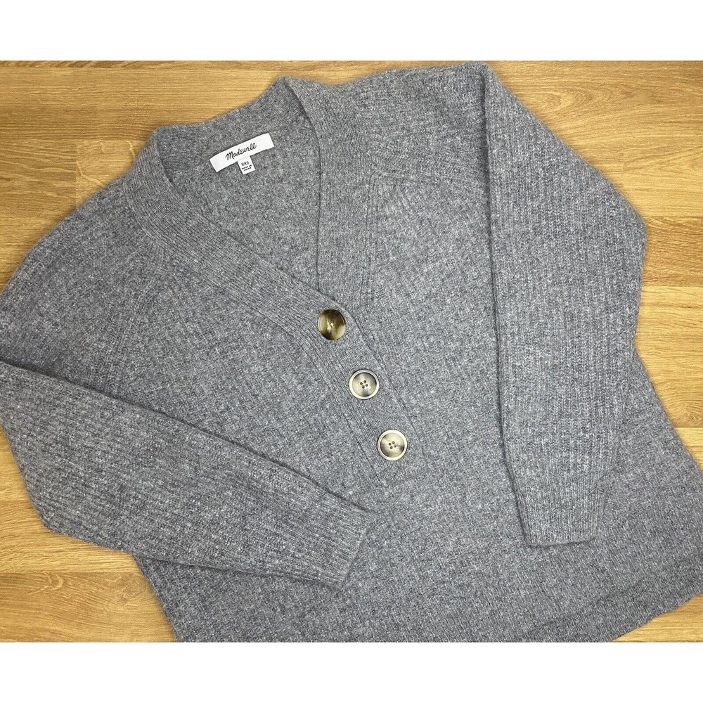 Madewell Sweater Womens 2XS XXS Gray Merino Wool Polyamide Button Sweatshirt‎